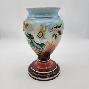Vintage Hand-Painted Bristol Glass Vase With Floral Design As Found
